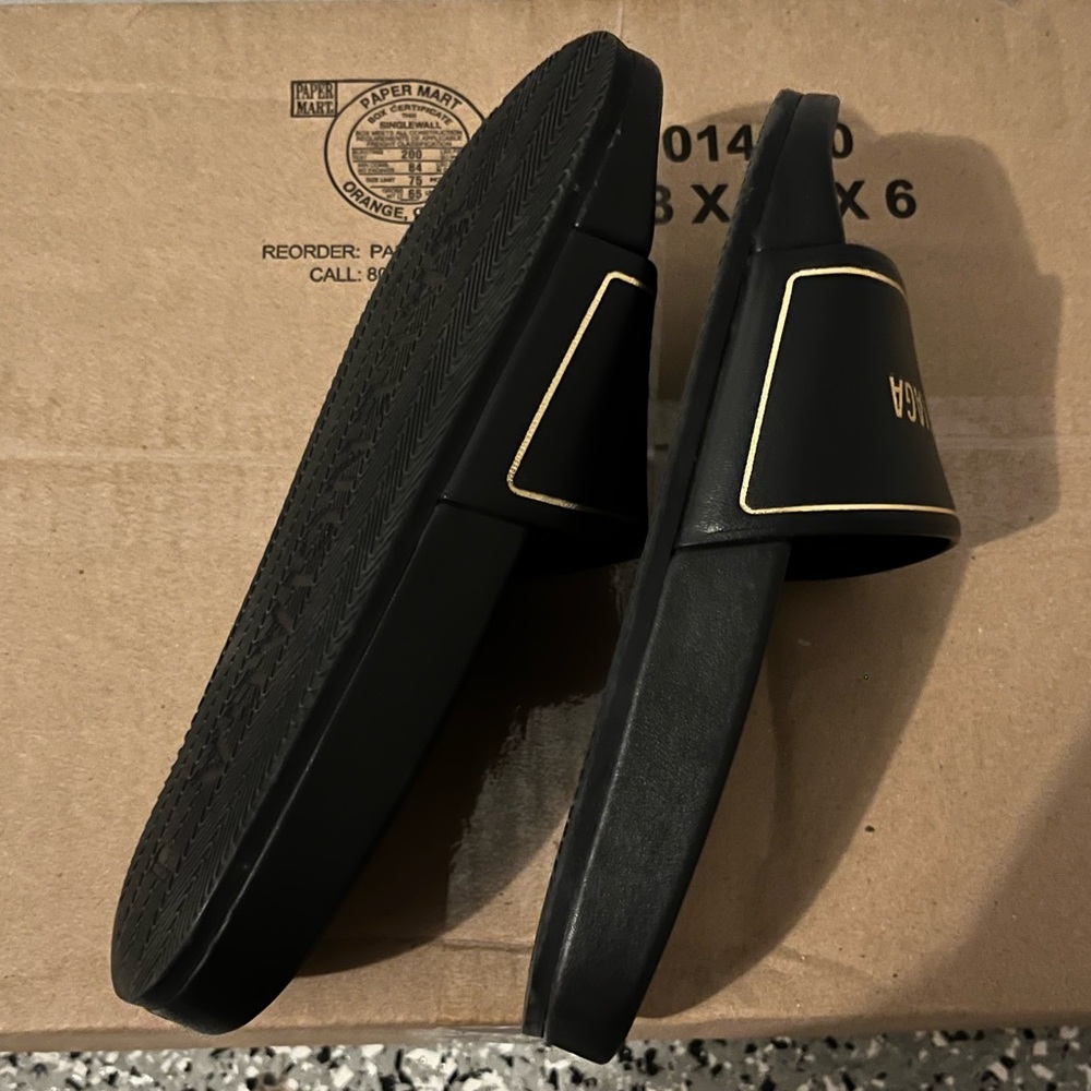 Balenciaga Black and Gold Nappa Leather Slides - Picture 3 of 9